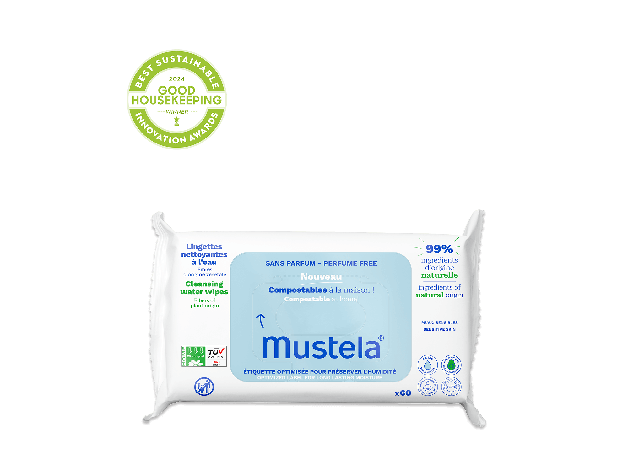 Mustela USA | Home Compostable Wipes Fragrance Free Good Housekeeping 2024 Winner