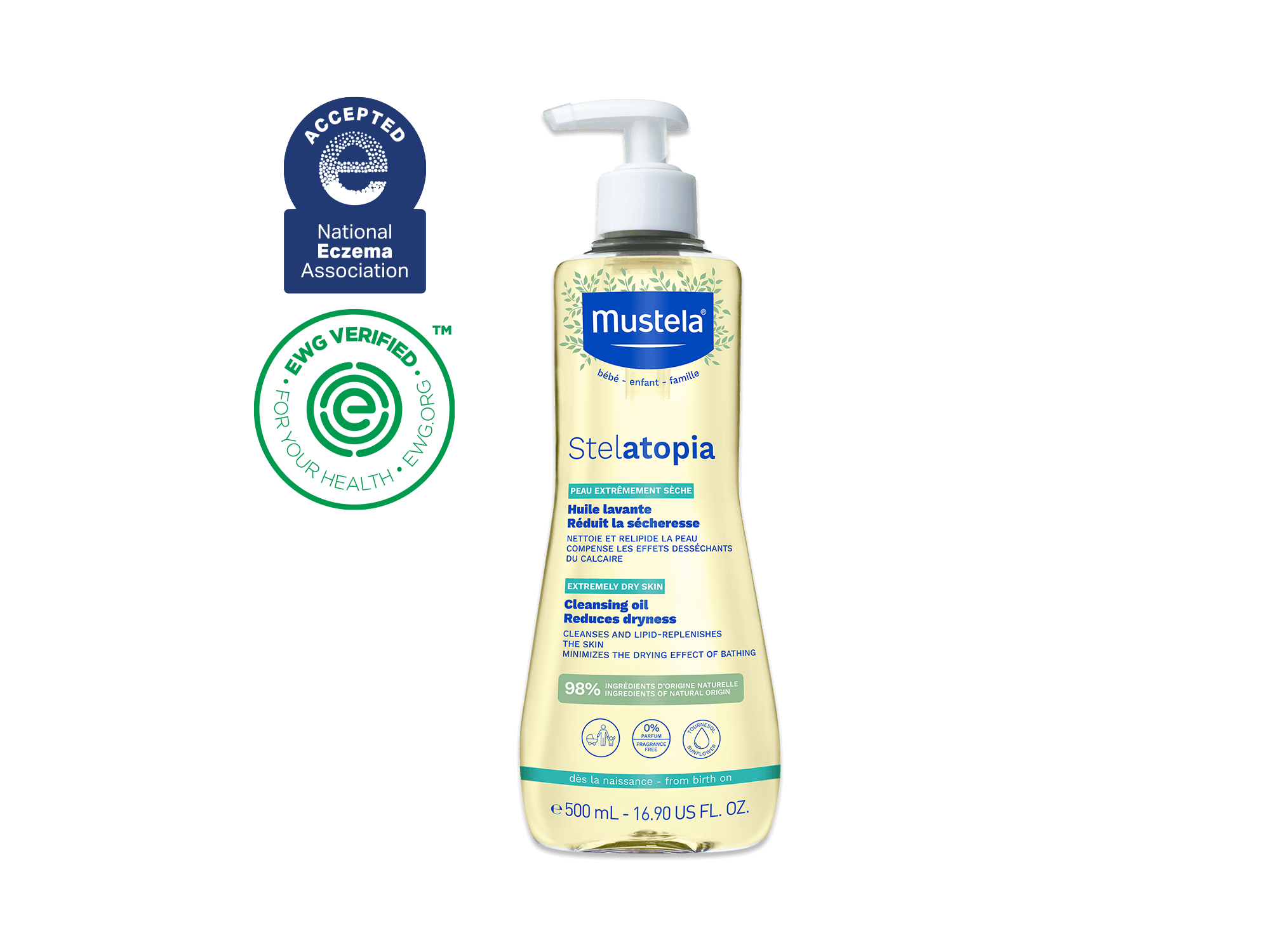 Mustela USA | Stelatopia Cleansing Oil | Accepted by National Eczema Association | EWG verified