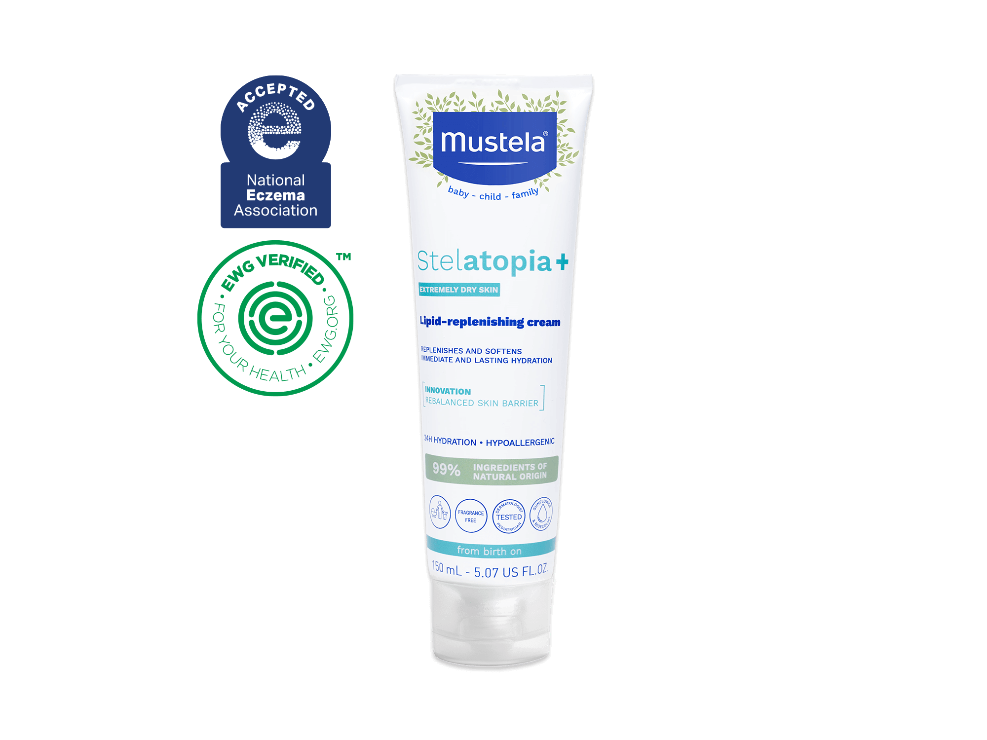 Mustela USA | Stelatopia+ Lipid-Replenishing Cream 150ml Tube | National Eczema Association Accepted | EWG Verified