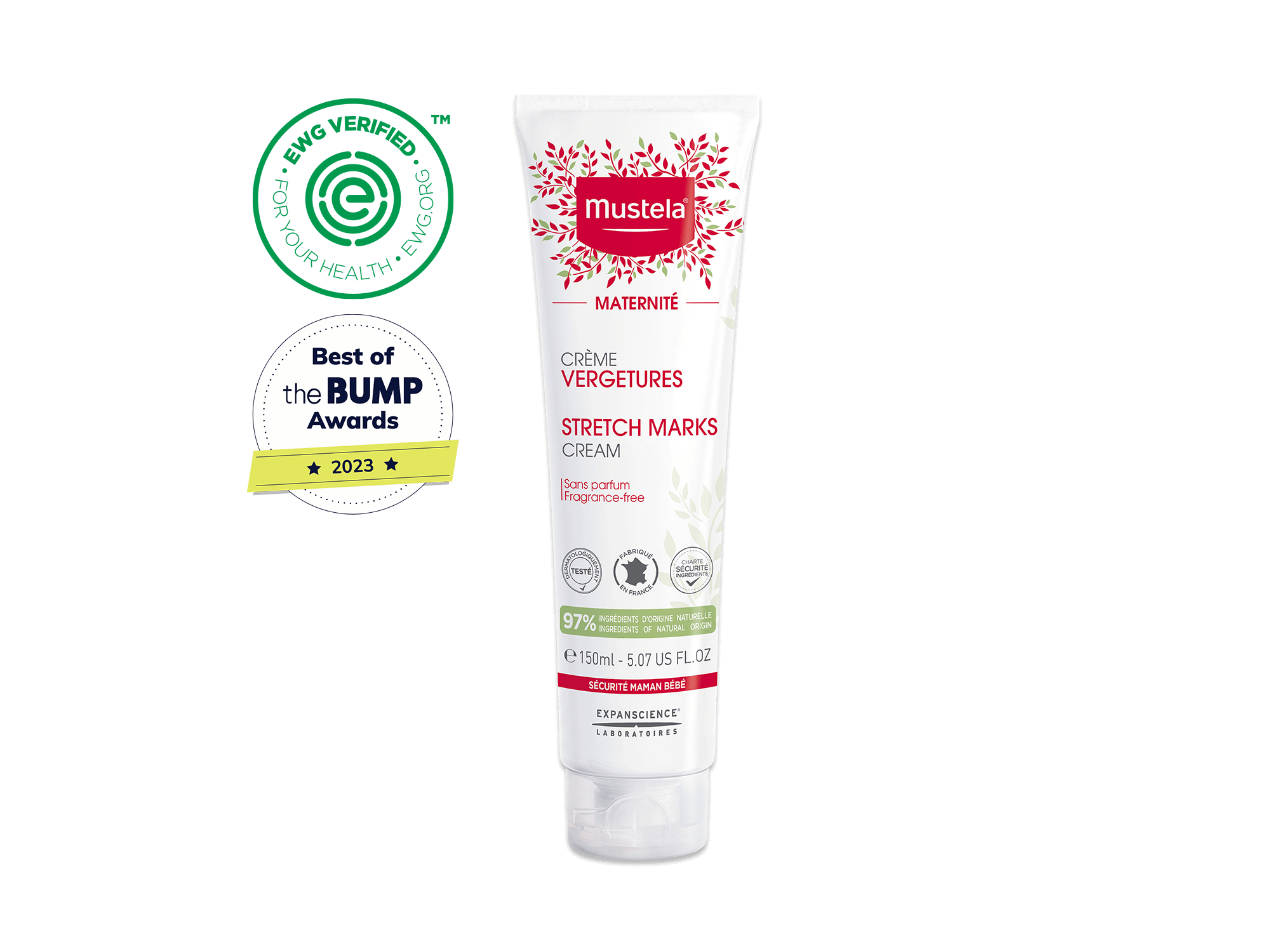 Mustela USA | Stretch Marks Cream Fragrance Free | EWG Verified | Best of the Bump Awards 2023