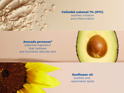 Colloidal oatmeal, avocado perseose, and sunflower oil ingredients. - Mustela USA - 4