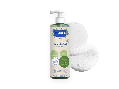 Mustela USA | Mustela cleansing gel bottle with a white towel on a white background - Mustela USA - 7
