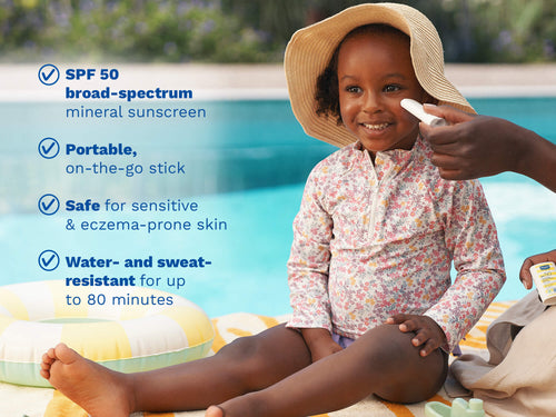 Mustela USA | Child applying sunscreen with product details on a poolside background - Mustela USA - 2