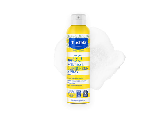 Mustela USA | Mustela SPF 50 Mineral Sunscreen Spray, 6 oz. Broad spectrum, water resistant up to 80 minutes, ultra-sheer, safe for sensitive skin. - Mustela USA - 6