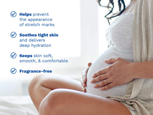 Mustela USA | Pregnant woman holding her belly with product benefits listed on a white background - Mustela USA - 2
