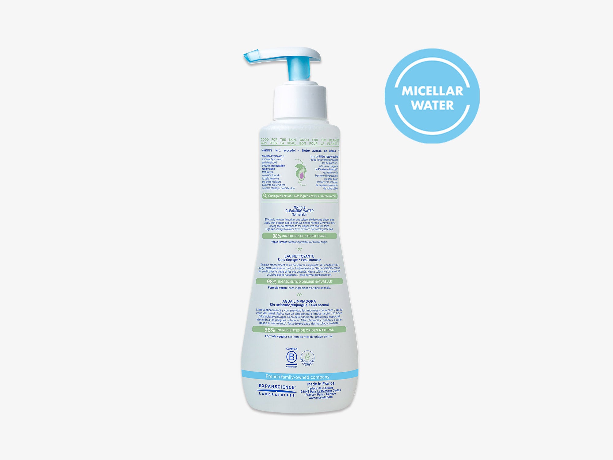 Mustela no-rinse face cleansing water for baby 750ml - Lyskin