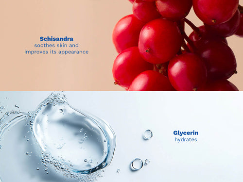 Schisandra berries and water texture showing key soothing and hydrating ingredients. - Mustela USA - 4