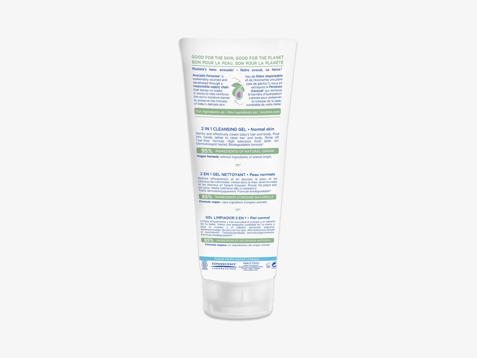  Mustela Baby 2-in-1 Cleansing Gel - Baby Body & Hair Cleanser -  with Natural Avocado - Biodegradable Formula & Tear-Free - 6.76 fl. oz.  (Pack of 1) : Baby