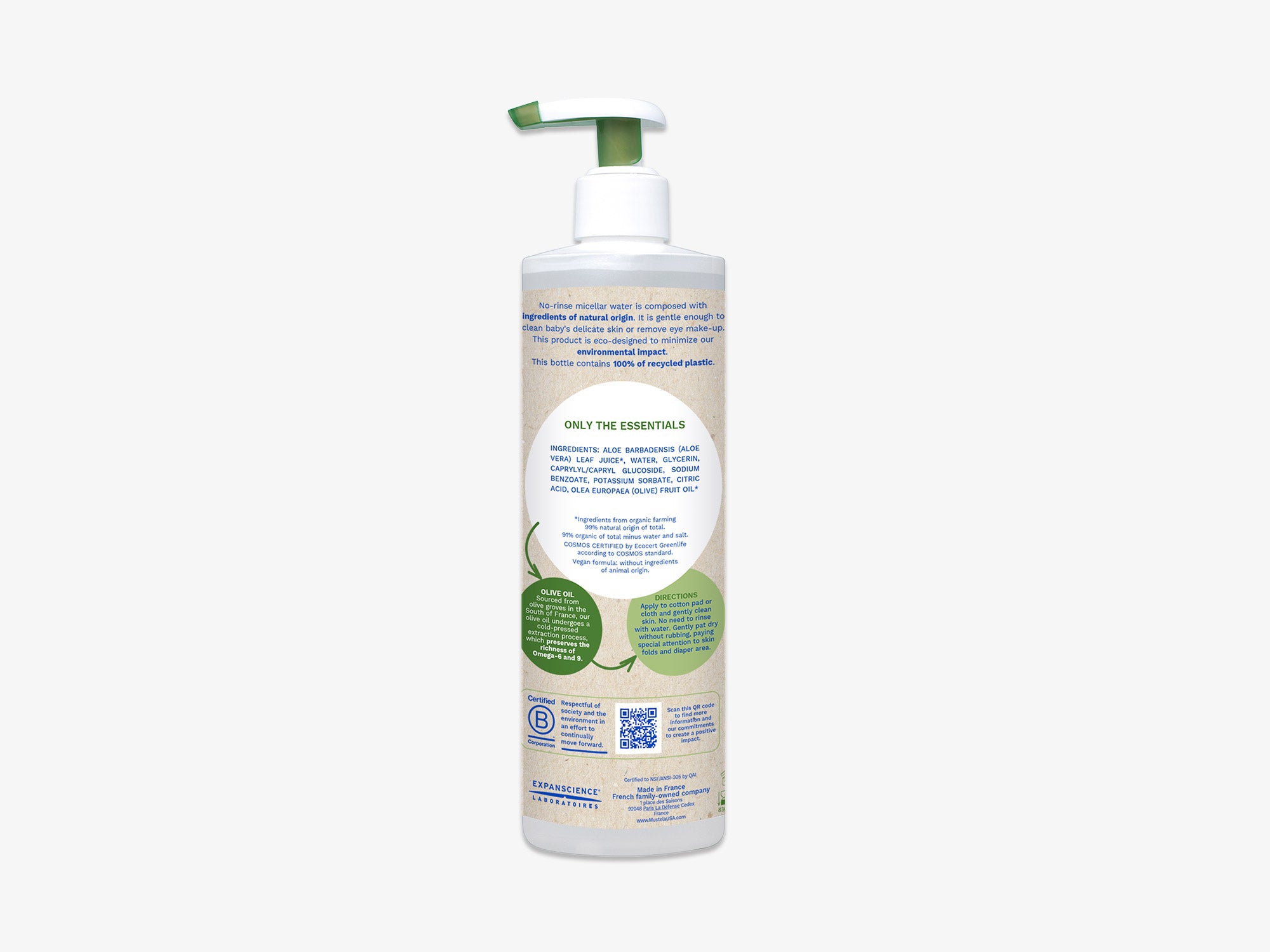 Organic micellar water with olive oil and aloe - Mustela USA