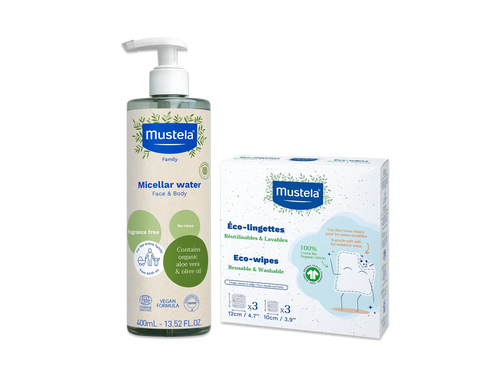 Organic micellar water & reusable eco wipes set - Mustela USA - 1
