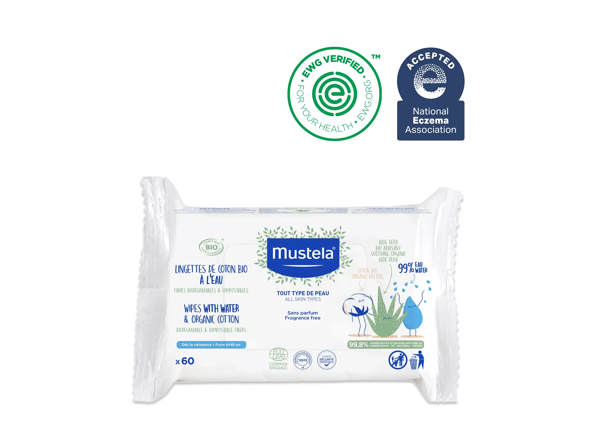 Lingettes à l'eau de WaterWipes - Change bébé - 4 x 60 lingettes + 1 Offert