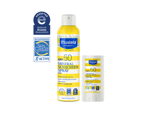 SPF 50 Mineral sunscreen spray and stick - Mustela USA - 1