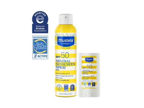 SPF 50 Mineral sunscreen spray and stick - Mustela USA - 1
